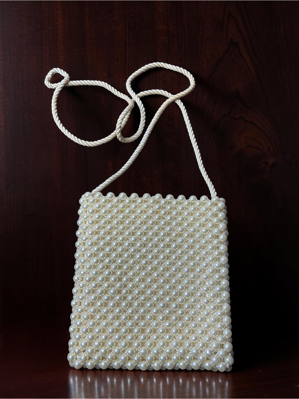Jeanne Lottie Ivory Faux Pearl Beaded Mini Shoulder Bag Evening Purse